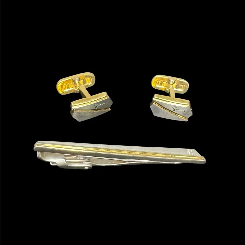 Givenchy Gold and Silver Cufflinks and Tie Clip Set